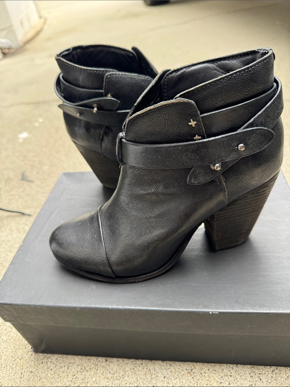 Rag and Bone Women's Black Leather Ankle Booties with Strap Accent